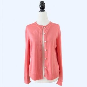 Vintage Lands’ End Pink Cotton Button Preppy Cardigan Cottagecore Sweater Medium